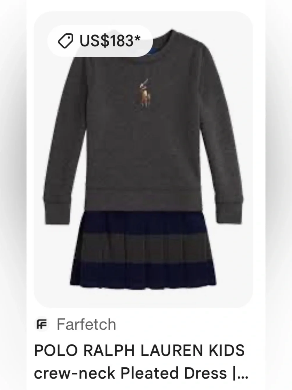Ralph Lauren Preppy Cotton Winter Christmas Pony Fleece Pleated Sweater Dress